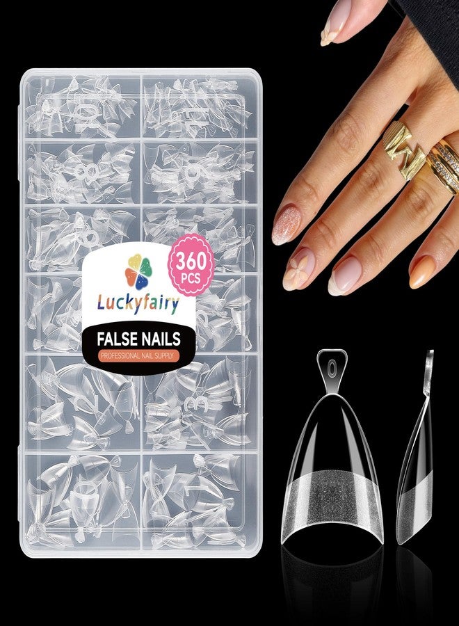 Luckyfairy أطراف أظافر قصيرة على شكل لوز: 360 قطعة من أطراف أظافر جل قصيرة جدًا على شكل لوز، تغطي نصف الوجه، مع مقبض ذاتي، وأطراف أظافر صناعية محفورة مسبقًا لتطويل الأظافر في صالونات التجميل المنزلية، 12 مقاسًا - Image 1